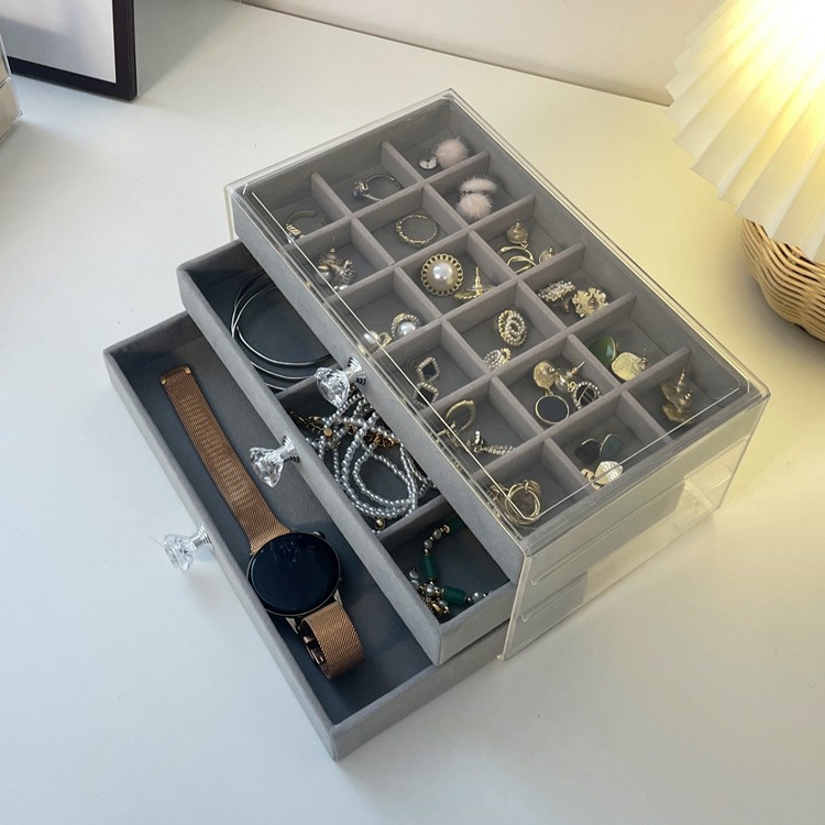 Caja de almacenamiento de joyas anti-oxidación pendientes collar franela acrílico de gama alta exquisita caja de joyería artefacto