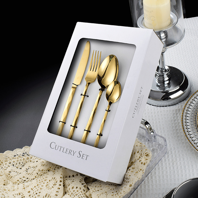 cubiertos de acero inoxidable agua ondulada diamante mango cuadrado cuchillo de filete tenedor cucharas 24 hotel comida occidental 30 juegos de caja de regalo image 5