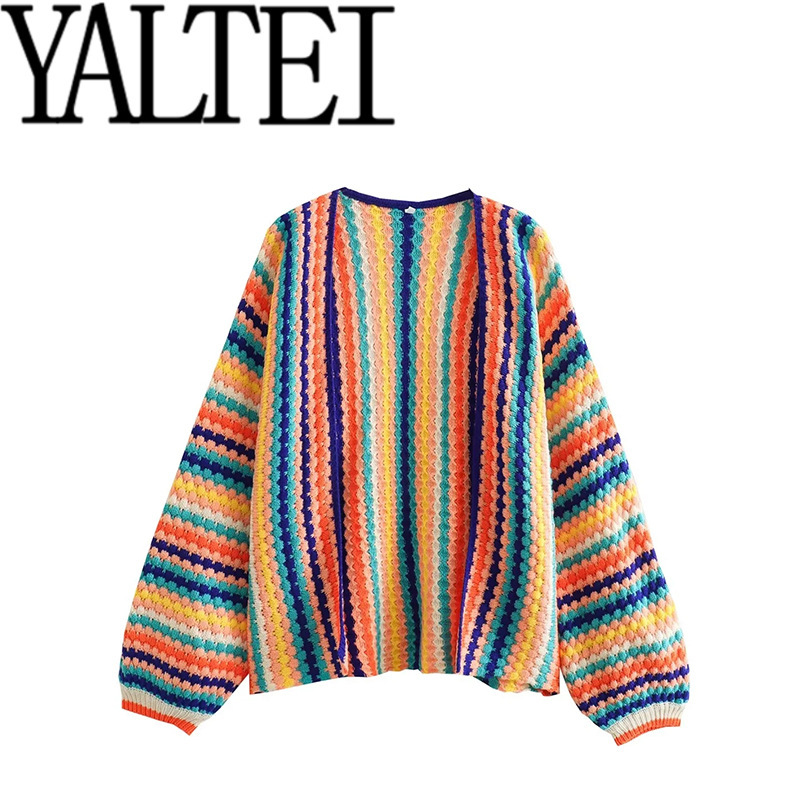 ZAR Autumn New Women's Clothing European and American Style French Casual Multicolor Hand Hook Sweater Design Sense Loose Knitted