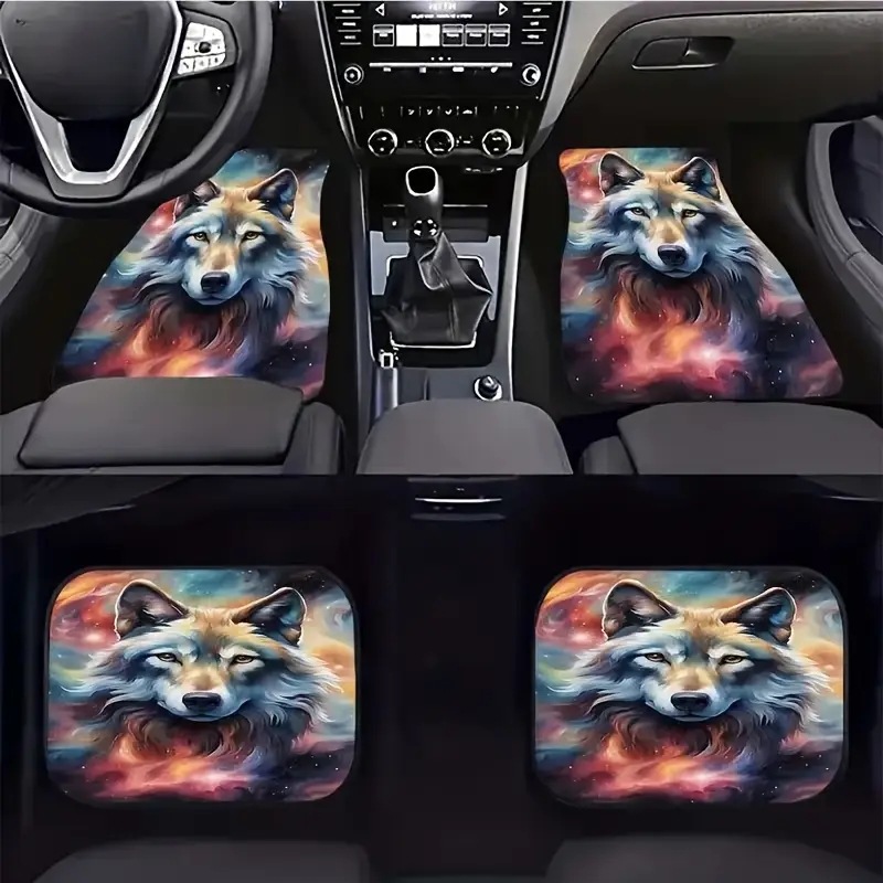 TEMU Wolf King Collection Car Mat Four-piece Set Dirt-resistant, Wear-resistant and Easy-to-clean Car Universal Mat Cross-border Hair