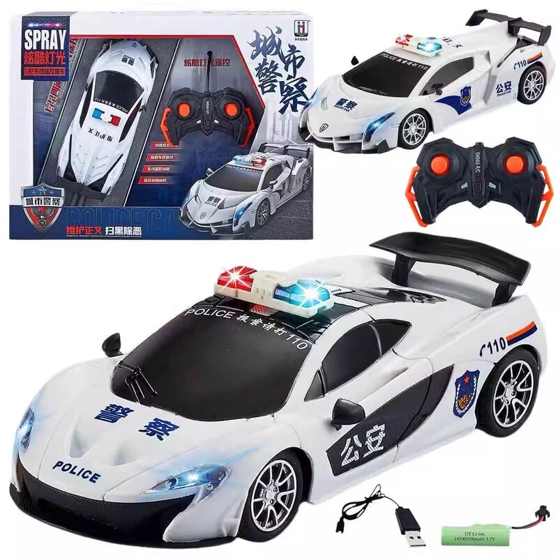 1:22 Four-Way Wireless Remote Control Police Car with Colorful Lights, Realistic Sports Car Model, Toy Car for Boys, Birthday Gift