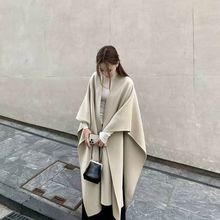 新款斗篷毛呢外套双面高级宽松气质披肩赫本风休闲