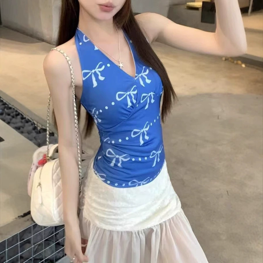 Чистый ветер сексуальный шейный камзол жилет женский 2025 весна лето новый нерегулярный сетчатый юбка бюст набор из двух частей