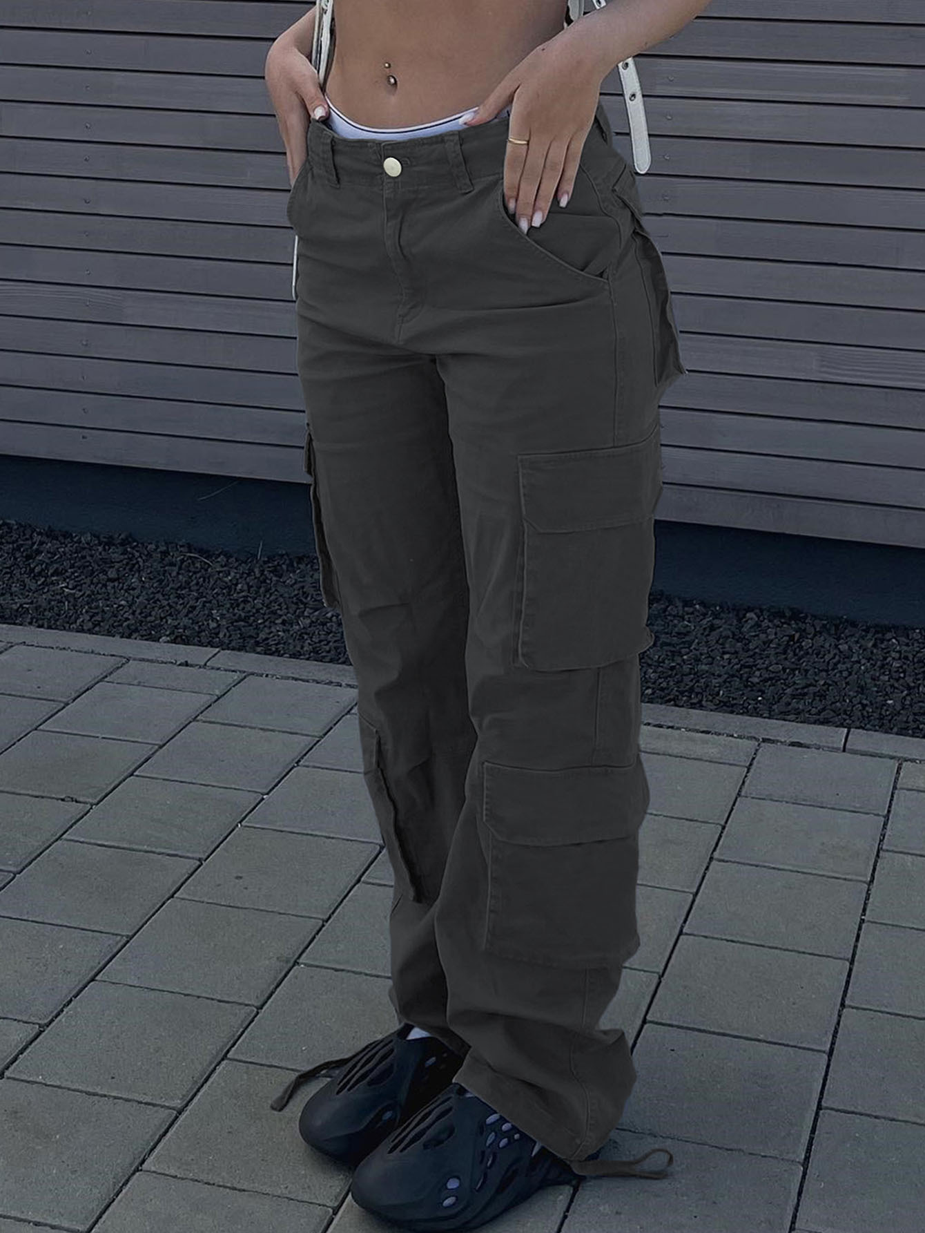 Vaqueros mujer tiro alto estilo workwear de pierna recta y ancha_voghion.com