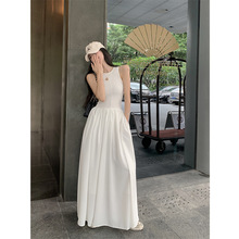 法式白色背心裙无袖气质连衣裙女2024春季设计感长裙收腰显瘦裙子