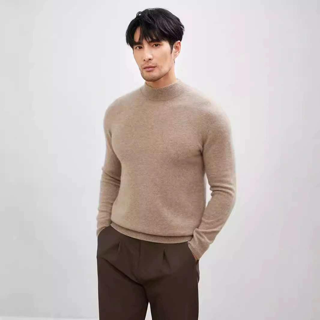 Cashmere shirt, demi-season woolen knitted sweater for leisure, high collar