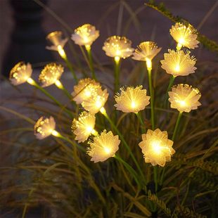 Solar Outdoor Courtyard Light Fiber Optic Cherry Blossom Four-Leaf Clover Artificial Flower Ground Lamp Butterfly Garden Decorative Lawn Lamp