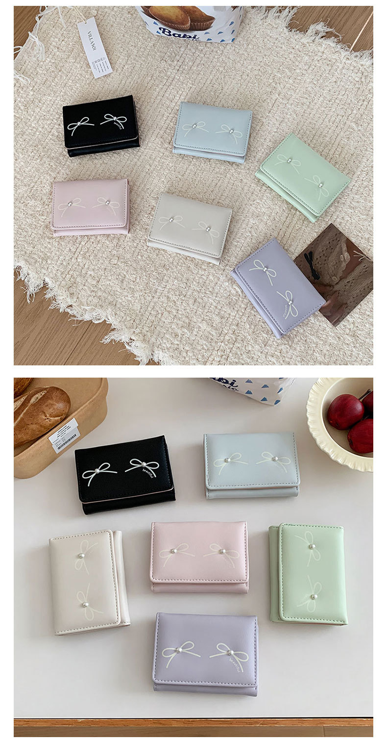 48g Weight Polyester Lining Material Magnetic Buckle Closure Type Small Wallets Bags Type 1 Piece Quantity Holiday, Daily Occasion Pu Leather Material Bow Knot Pattern All Seasons Season Women's Gender Sweet Style Square Shape Women's Bow Knot Pu Leather Magnetic Buckle Wallets 10