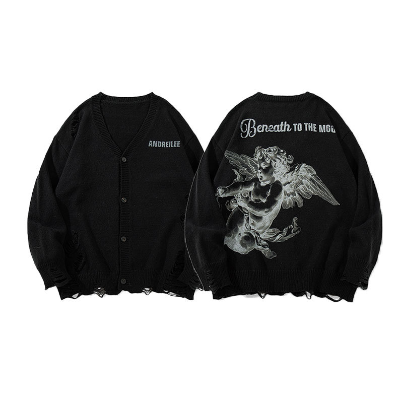 Suéter de viento oscuro retro de alta calle original de moda 2025 otoño y invierno suelto pareja de cuello redondo camiseta de manga larga