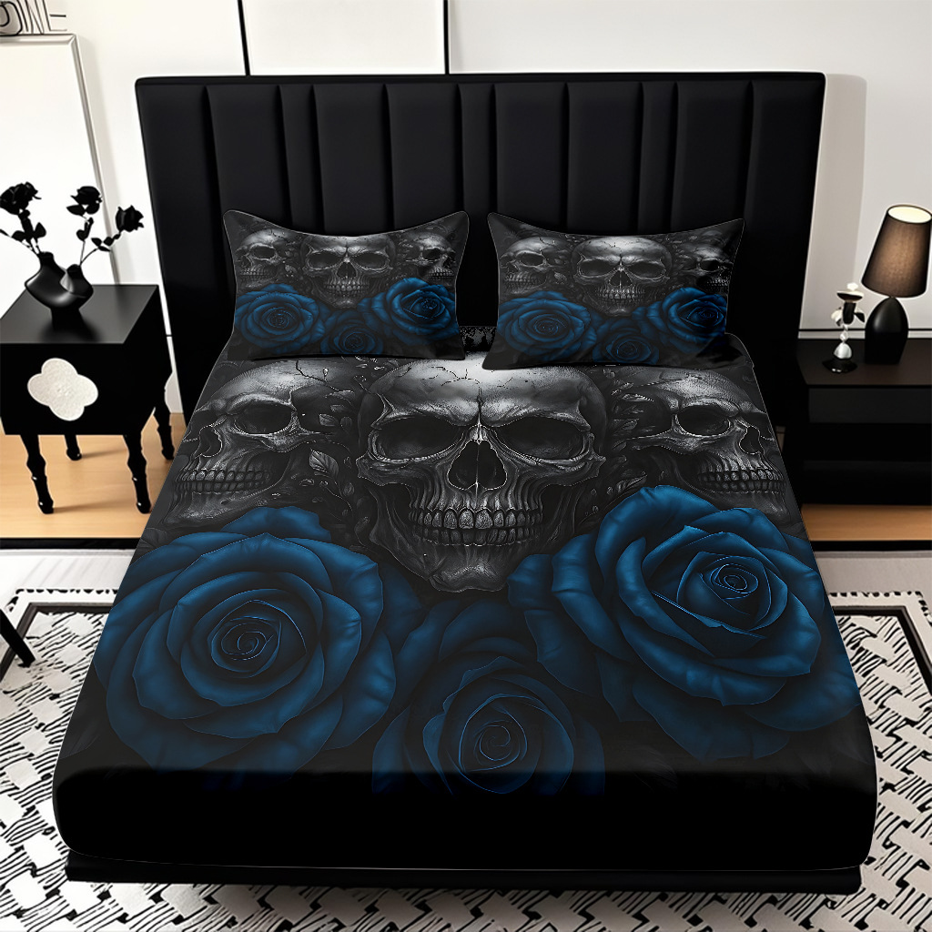 TEMU / JIT abrasión cama Kits cráneo patrón de impresión digital HD ropa de cama para diseñar