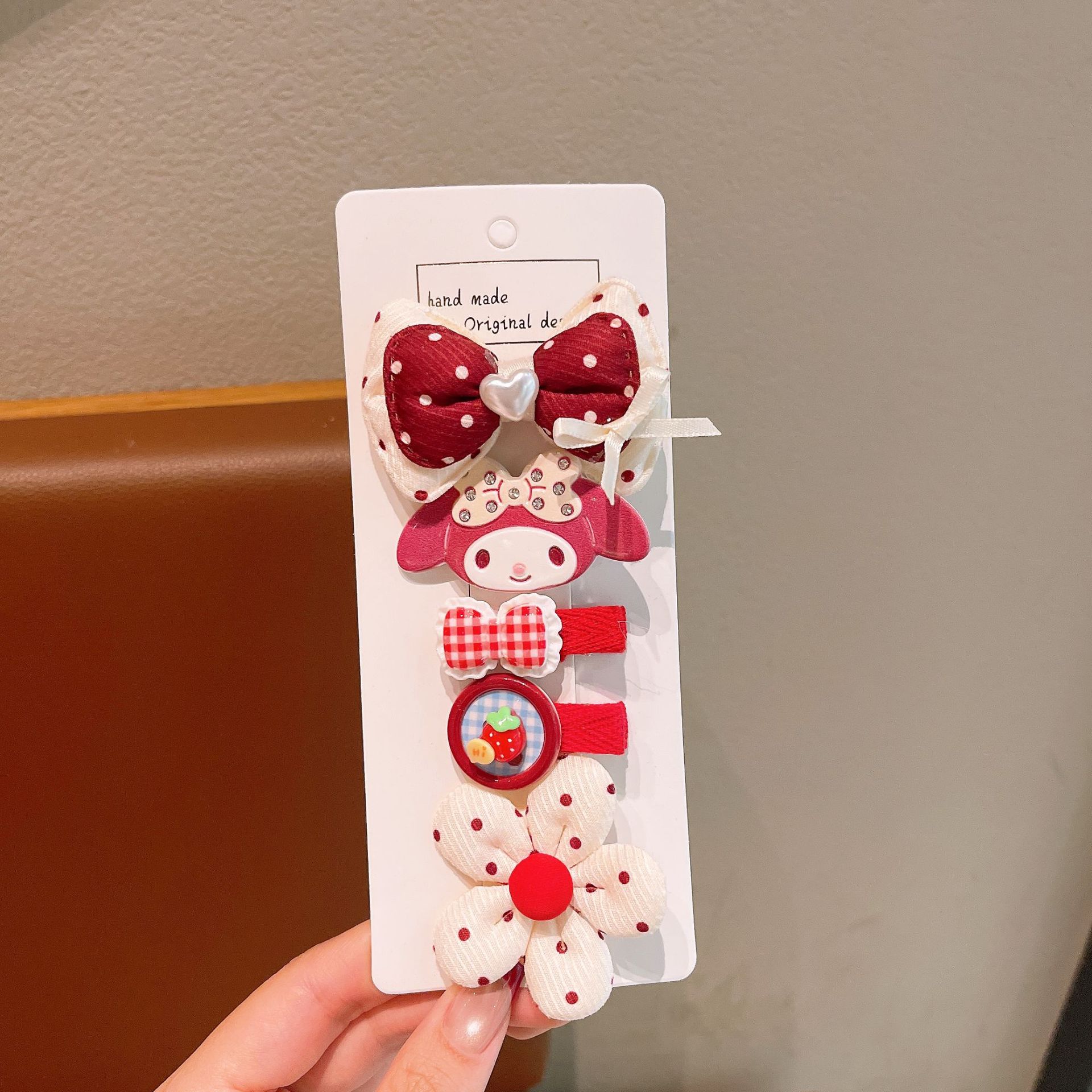 Niños brocas de cabello conjunto ondulado punto rojo brocas de cabello arco cuadrado decoración de caja de teléfono móvil bolsos DIY joyas para el cabello de niñas