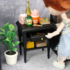 1:12娃娃屋dollhouse臥室場景微場景擺件迷你邊柜子黑色床頭櫃