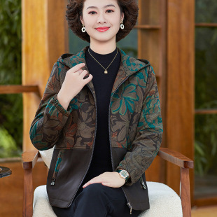 2024 Middle-aged and Elderly Women's Spring and Autumn Thin Jacket Fashionable Loose Casual Old Lady Hooded Coat Thin Jacket