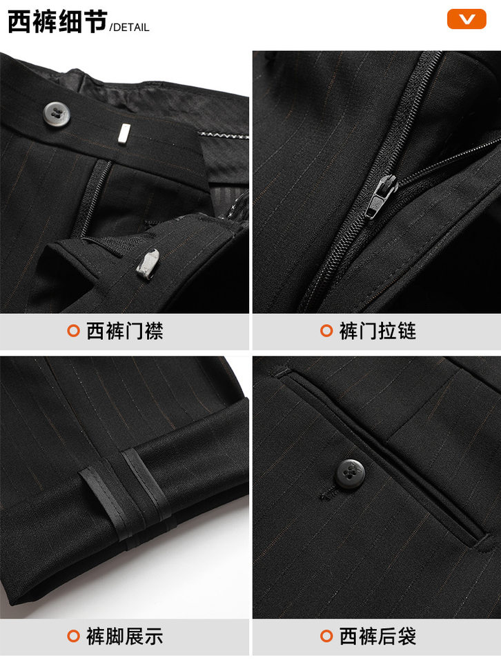 Bộ vest nam ba mảnh ve nhọn cài khuy đôi dáng ôm — Sọc đen quý ông (áo + quần), Sọc đen quý ông (áo + vest + quần) chi tiết 28