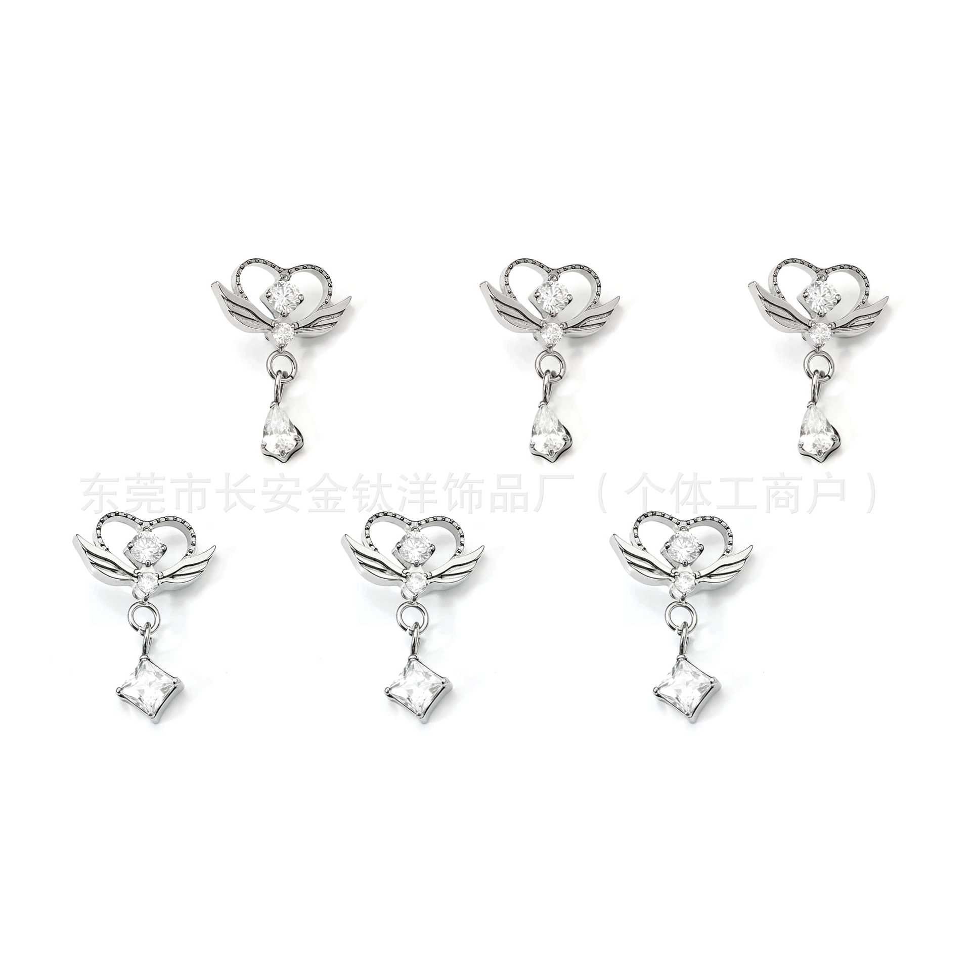 F136 Titanium Heart Wing Pendant Zircon Lip Stud Nose Stud Ear Stud Ear Bone Stud G23 Titanium Alloy Piercing Jewelry detail image 5