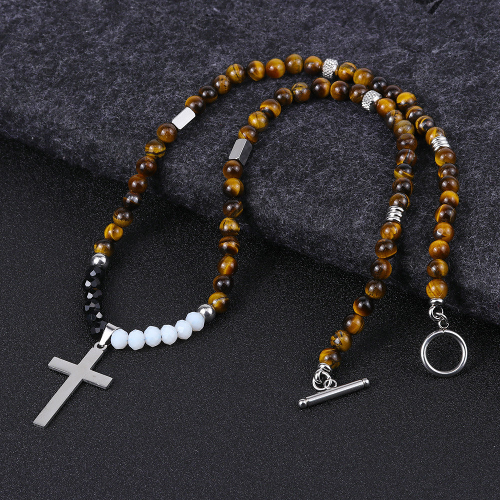 36g Weight Pendant Necklace Classification 1 Piece Quantity Holiday, Daily Occasion natural stone, Titanium Steel Material Cross Pattern Men's Gender Beaded, Polishing Design Simple Style, Classic Style Style Simple Style Classic Style Cross Natural Stone Titanium Steel Beaded Polishing Men's Pendant Necklace 10