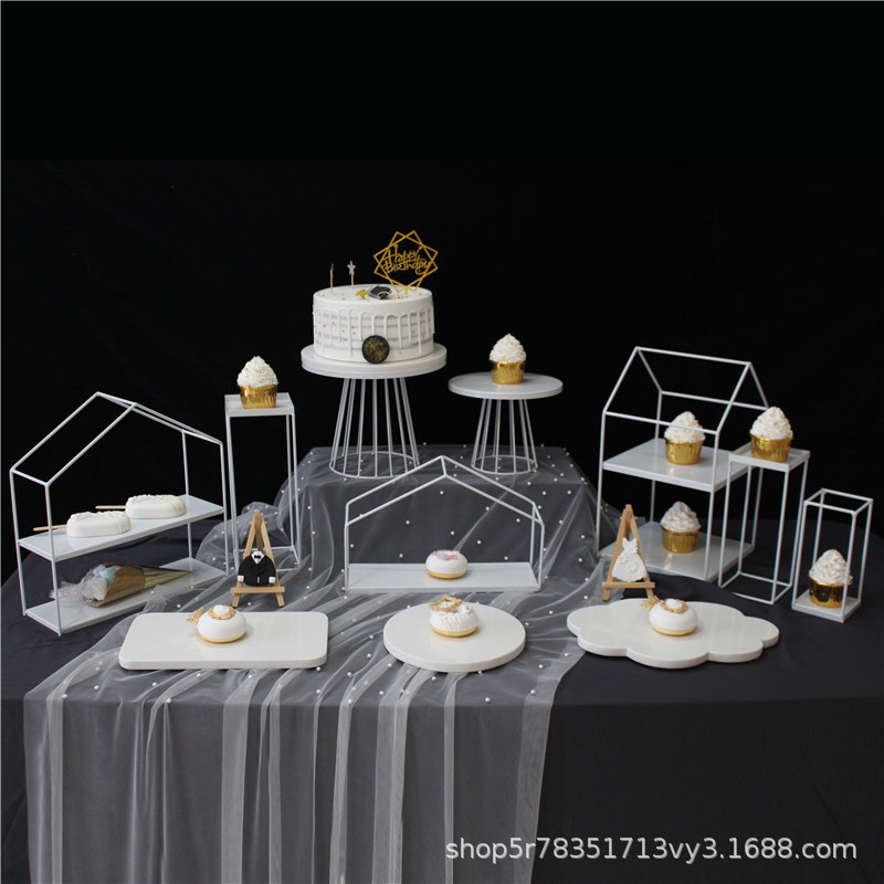 Estante de té de la tarde europeo blanco hierro forjado decoración mesa de postres comida fría pausa de té estante de exhibición bandeja de pastel