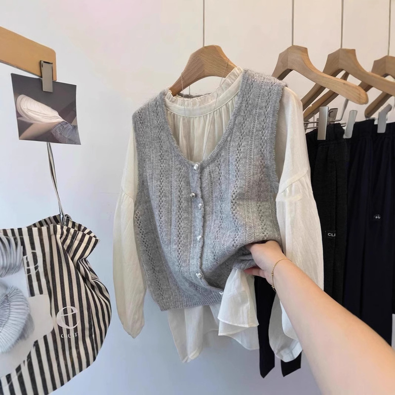 Love Buckle Wool Pattern Vest Autumn and Winter New Elegant Slimming Gentle Stacked Wool Vest Vest