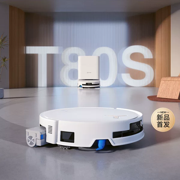 Ecovacs T80S intelligent sweeping robot is a three-in-one sweeping, mopping, and washing machine with a roller for automatic cleaning
