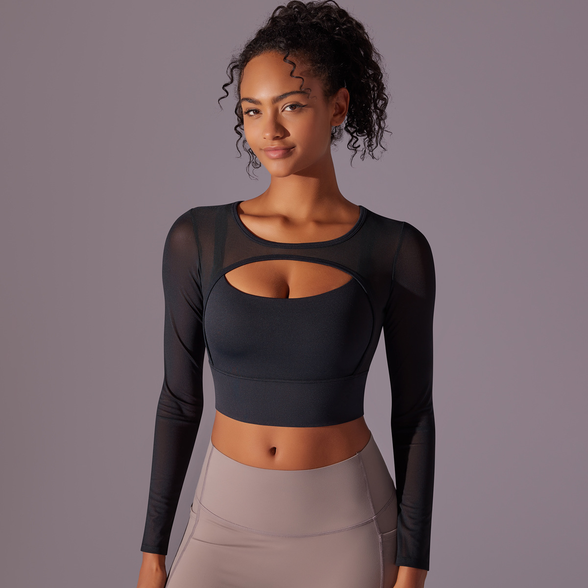 189g Weight Long Sleeve Sleeve Length Nylon, Cotton Blend Fabric Type Short Top Length T-shirt Tops Type Fitness, Yoga Occasion Round Neck Neckline Solid Color Pattern Net Yarn, Hollow Out Design Sports Style Sports Solid Color Nylon Cotton Blend Round Neck Net Yarn Hollow Out Active Tops T-shirt 6