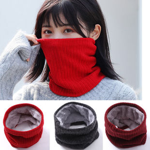 Scarf winter men's and women's fleece-lined foreign trade collar versatile fleece-lined knitted scarf solid color pullover thickened warm scarf