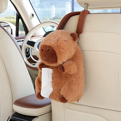 Cute Car Tissue Box Hanging Type Creative Capybara Car Tissue Box Car Tissue Hanging Bag Tissue Pack (Car tissue box/set) - kapi-barra-tissue-box-brown-lanyon