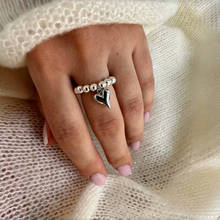 欧美跨境饰品复古创意手工串珠弹力绳爱心吊坠戒指CCB圆珠指环女