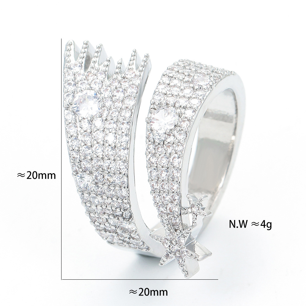 Adjustable Ring Size Daily Occasion Copper Material Fashion Star Copper Open Ring Plating Inlay Zircon Copper Rings