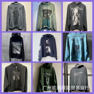 ERD Melancholy Rich Second Generation Kangaroo Pocket Washable Antique Zipper Jacket Retro Fashionable Loose Hooded Sweater