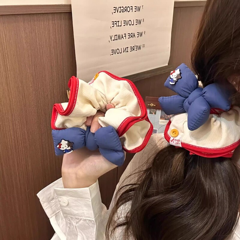 新到款~韩国高颜值夏日小清新蓝色充棉蝴蝶结Kitty大肠发圈发饰女|undefined