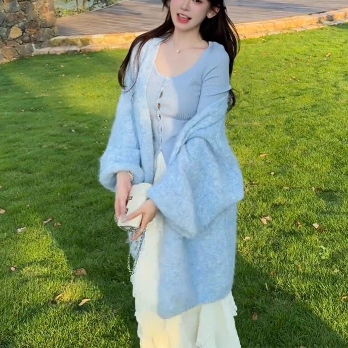 今年流行女装新款针织开衫巨好看氛围感韩版温柔系泡泡袖毛衣外套|undefined