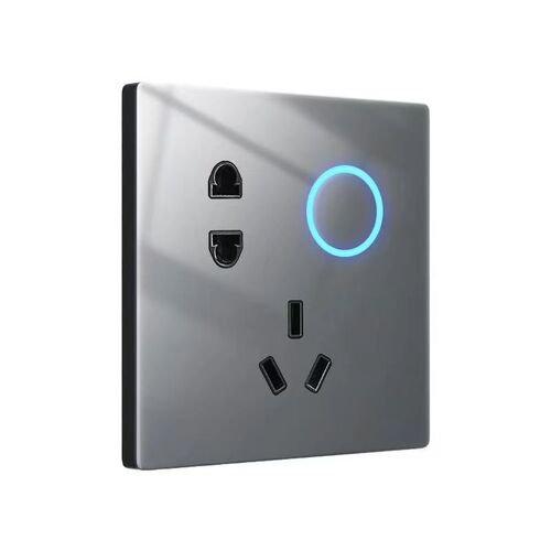 86 concealed home decoration tempered glass black switch socket toggle reset halo LED light wall switch panel
