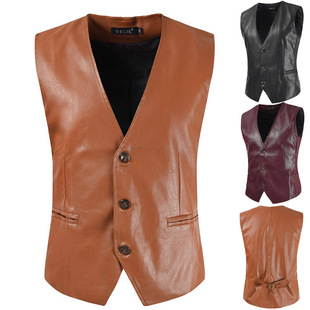 2023 New Men's Leather Slim-fit Large Size Leather Vest Men's Leather Vest Men's European and American Large Size Foreign Trade Leather Jacket