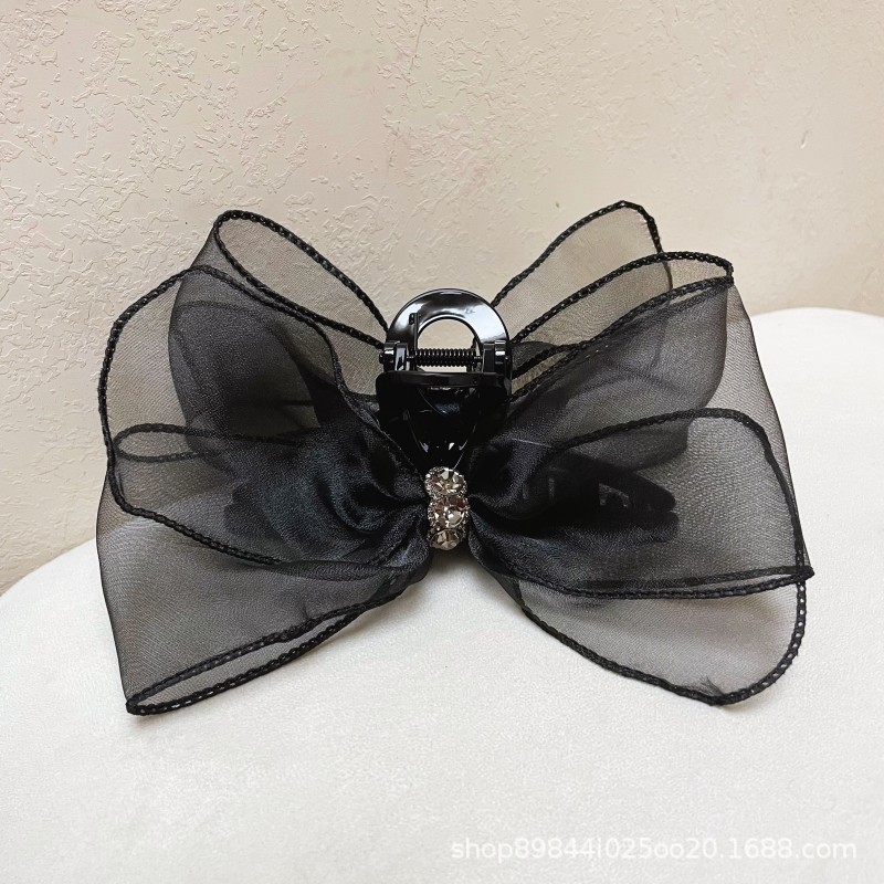 Korean and Japanese Influencer Organza Diamond Bow Large Claw Clip Age-Reducing Versatile Princess Hairpin French Shark Clip