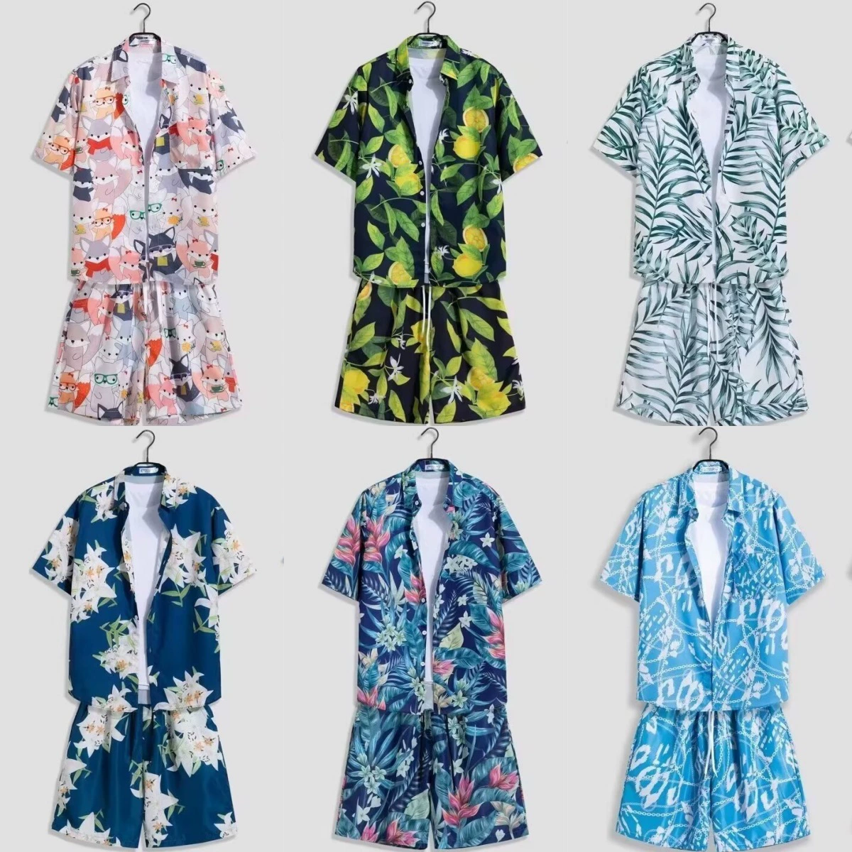 Новый модный летний набор тонкий пляжные брюки рубашка из двух частей повседневный гавайский праздничный набор оптом