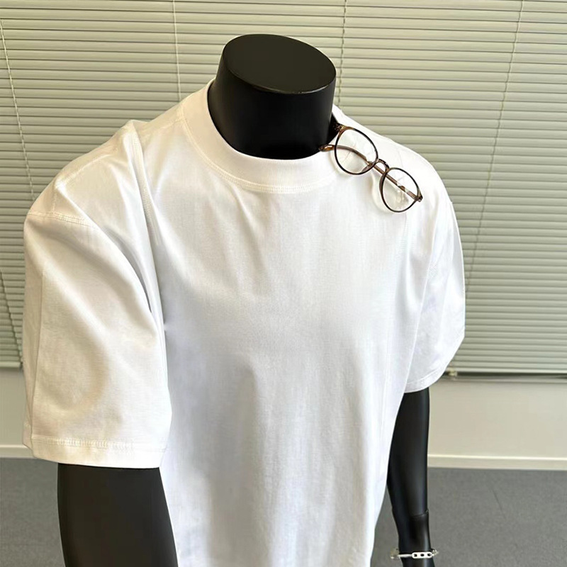 330g marca pesada de moda de hombro caída camiseta de manga corta para hombre universal suelta camiseta de cuello pequeño europeo y americano
