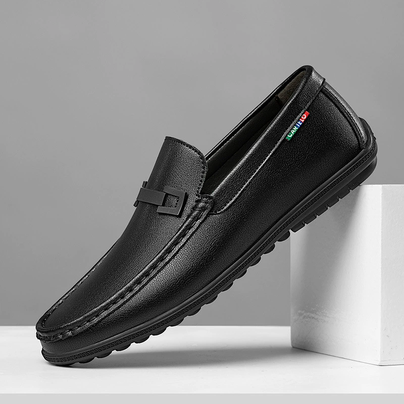 Мужская обувь, туфли-бини, весенний новый стиль 2025 года, мягкая подошва из натуральной кожи, деловые повседневные кожаные туфли без шнуровки для работы и обувь для вождения.