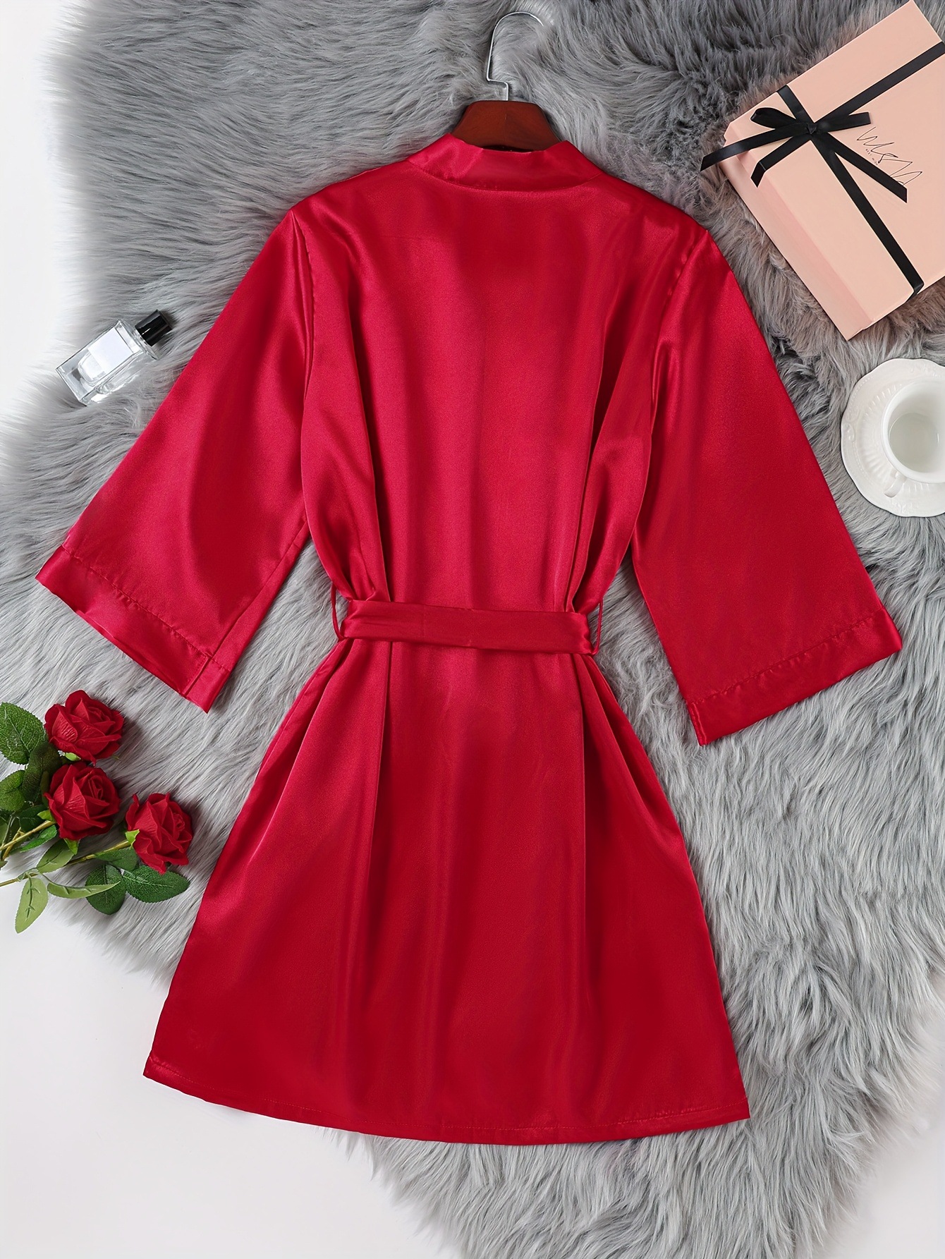 GraceChic GraceChic Cross-Border Home European And American Style Thin Sexy Women's Lace-Up Robe Simple Cardigan Sleepwear Ice Silk Bathrobe_voghion.com