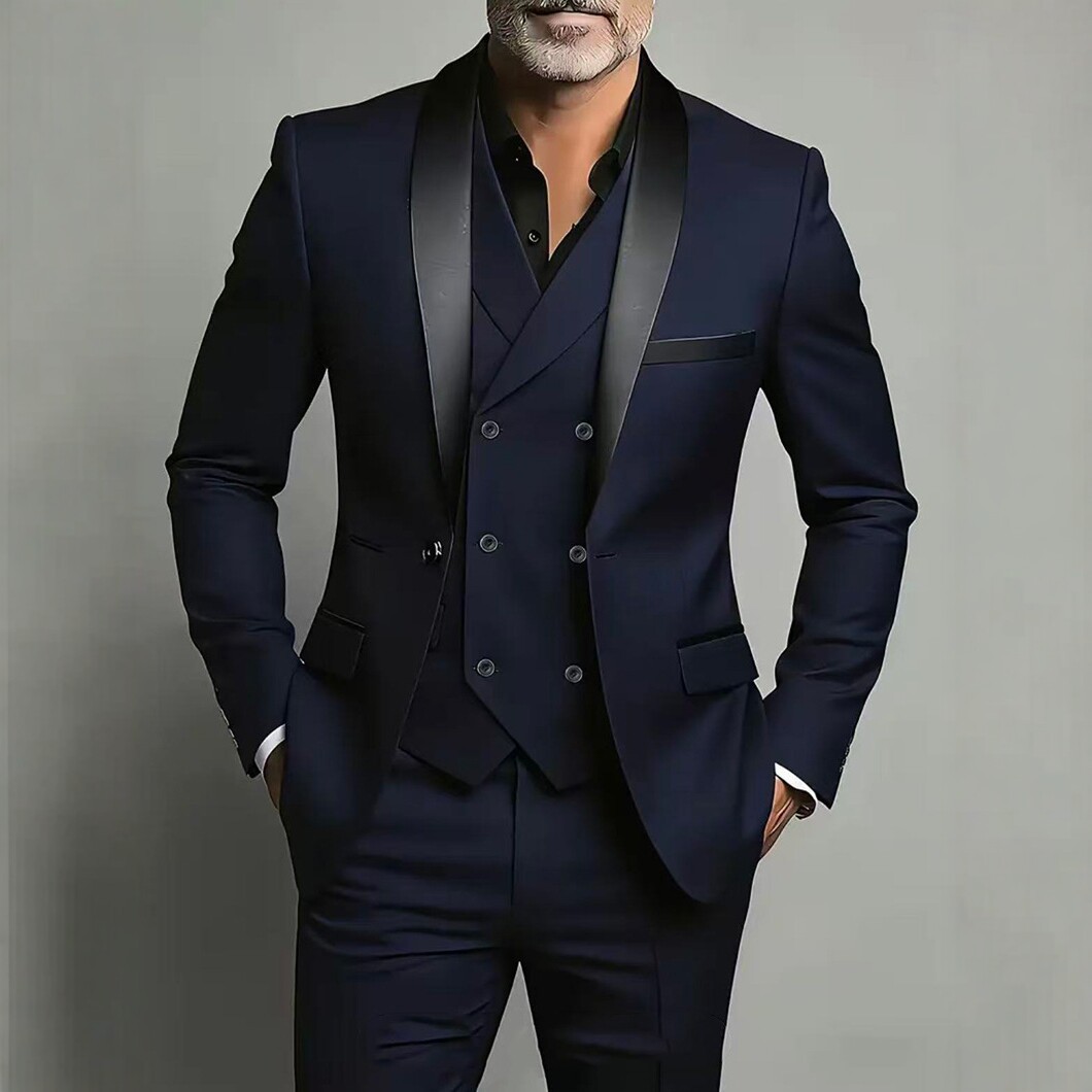 Men's Clothing Men's Slim Fit Three Piece Suit Double Slit Shawl Collar Formal Attire For Grooms Best Men Banquets_voghion.com