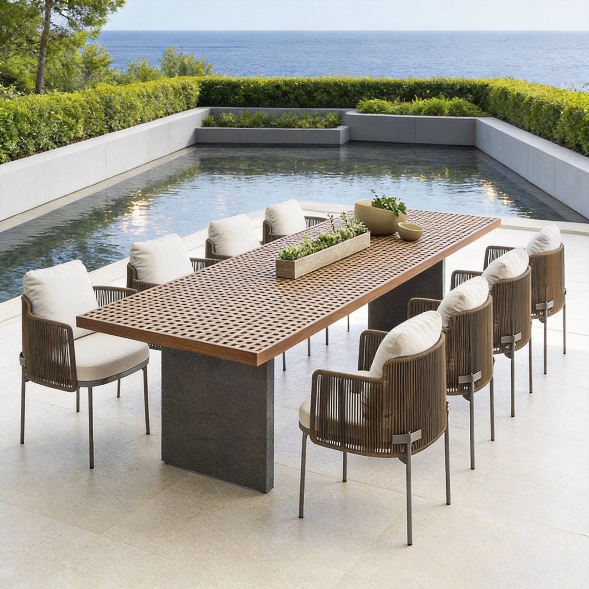 Nórdico al aire libre mesa y silla patio Ocio al aire libre villa jardín al aire libre balcón hotel ratán teca silla de comedor combinación image 1