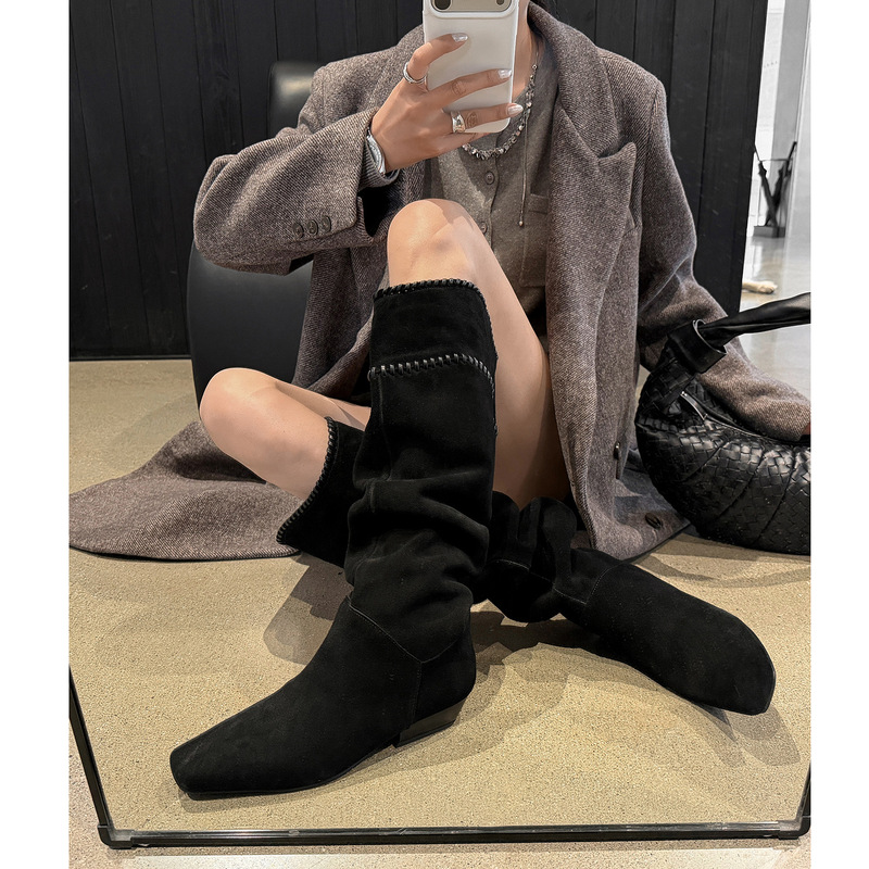 Retro-style women's fashion 2026 autumn and winter new square-toed chunky low-heel knee-high fashion boots Retro-style women's fashion 2026 autumn and winter new square-toed chunky low-heel knee-high fashion boots
