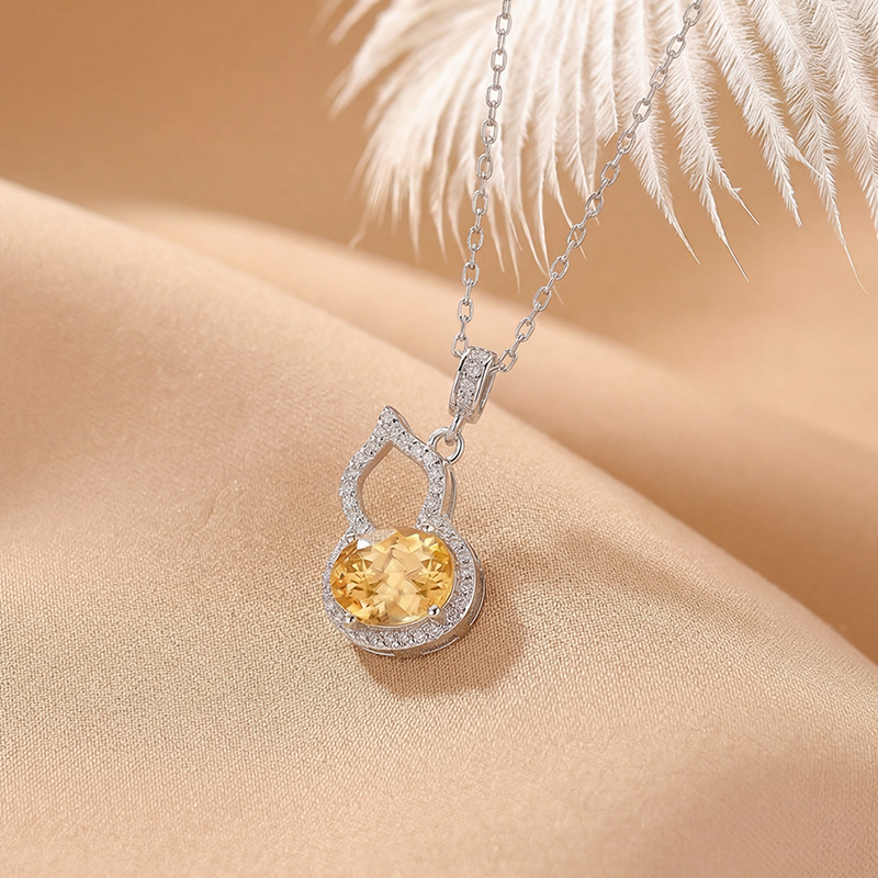 Mặt dây chuyền bạc S925 mạ vàng pha lê hình hồ lô phong thủy — Dây chuyền vàng