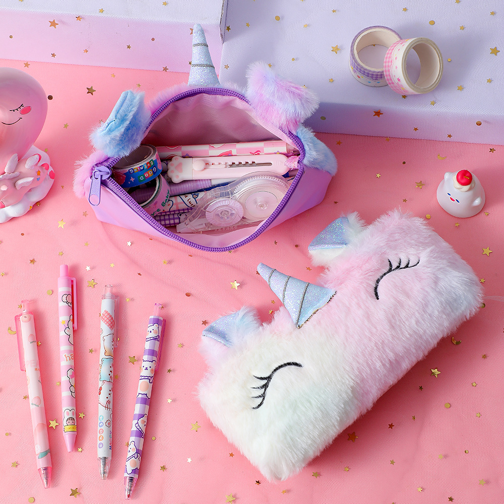 Unicorn Synthetic Plush Learning Cute Pencil Case display picture 4