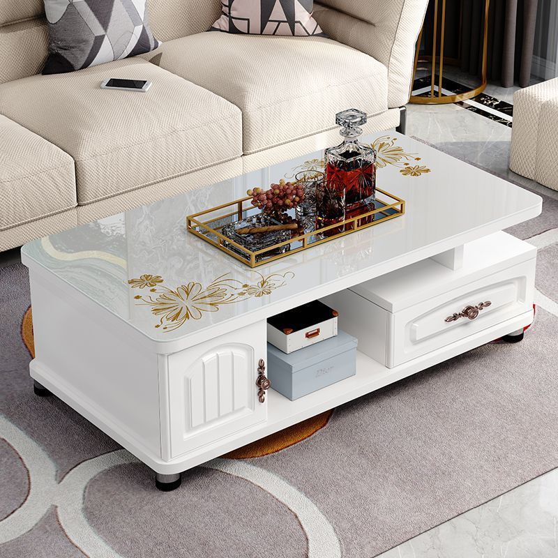 Jmo Household Tea Table, Simple Small-Sized European-Style Rounded Corner Coffee Table, Living Room Tempered Glass Rectangular Table