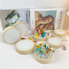 Charging touch circular wooden lighted base diffuser plate DIY resin glow bottle LED night light stand