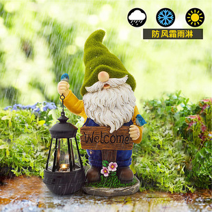 Outdoor Christmas Solar Garden Lights Pastoral Lights Resin Ornaments Garden Decoration Vintage Elf Resin Crafts