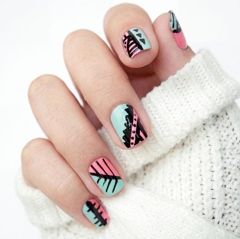 X-0293 Artistic graffiti-style square-shaped nail art with powder blue and green color blocking, featuring irregular lines, a cross-border European and American fashion nail design X-0293 Artistic graffiti-style square-shaped nail art with powder blue and green color blocking, featuring irregular lines, a cross-border European and American fashion nail design