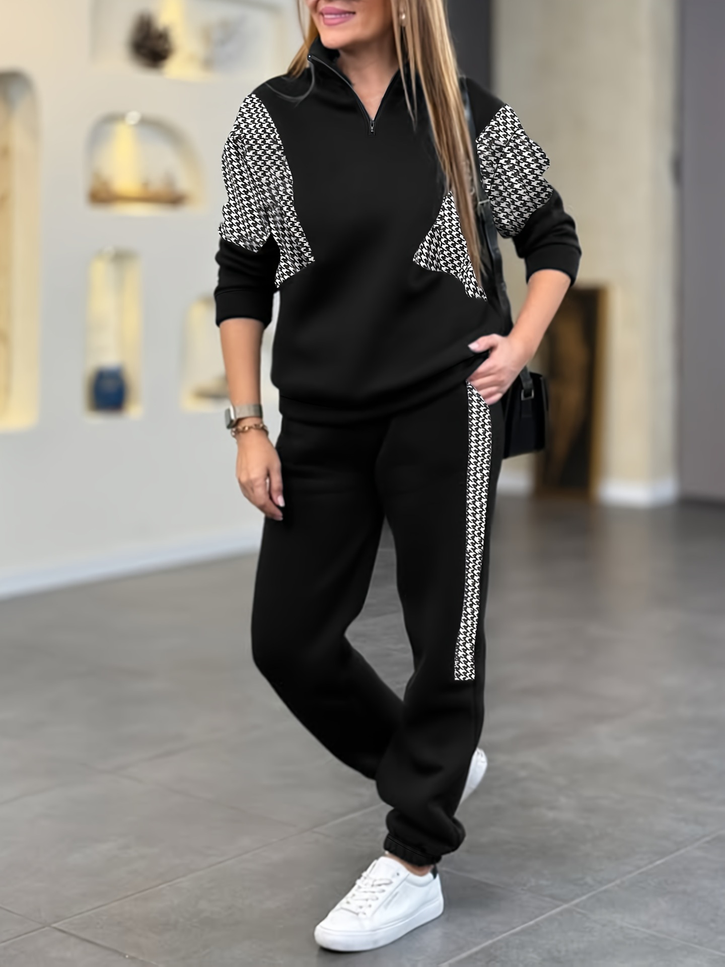 Damen Jogger Anzug Mit Fleecefutter Und Colorblock Design_voghion.com