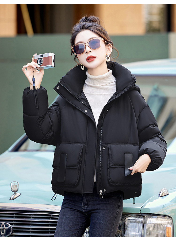 sieviešu īss korejiešu 2024. gada ziemas apģērbs, jauna brīva kokvilnas maza un bieza maizes jaka, moderna dūnu jaka_voghion.com