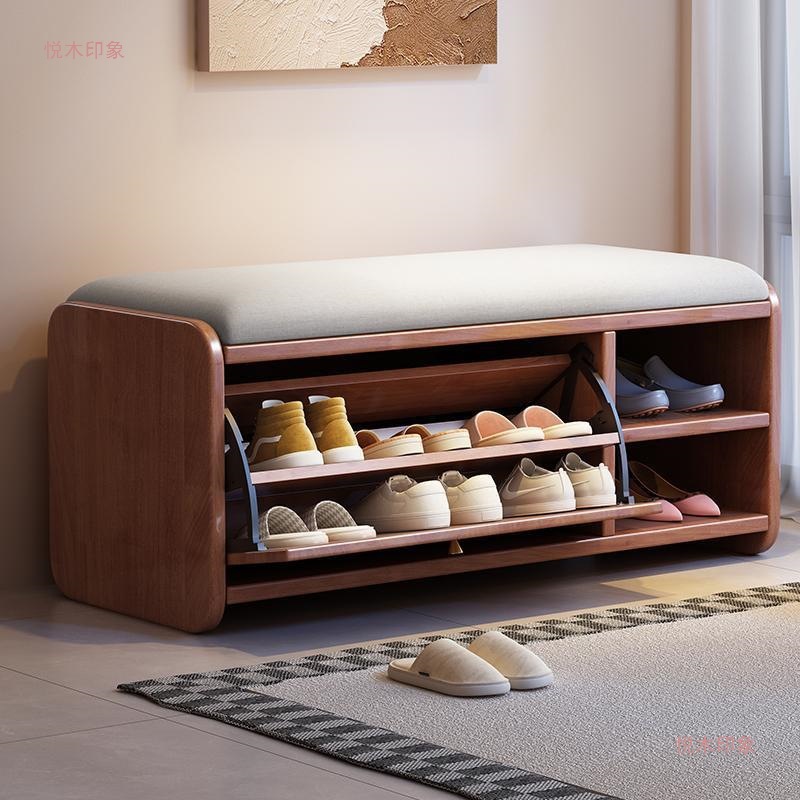 Nordic Solid Wood Tipping Shoe Changing Stool Shoe Cabinet Entrance Door Home Sitting Stool Integrated Long Bench Modern Simple Shoe Changing Stool